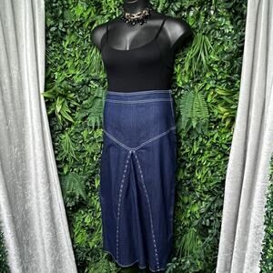 Y2K GOLD FLAVA Skirt‎ Women 14 Blue Jeans Studded Long Denim Maxi Skirt 2769